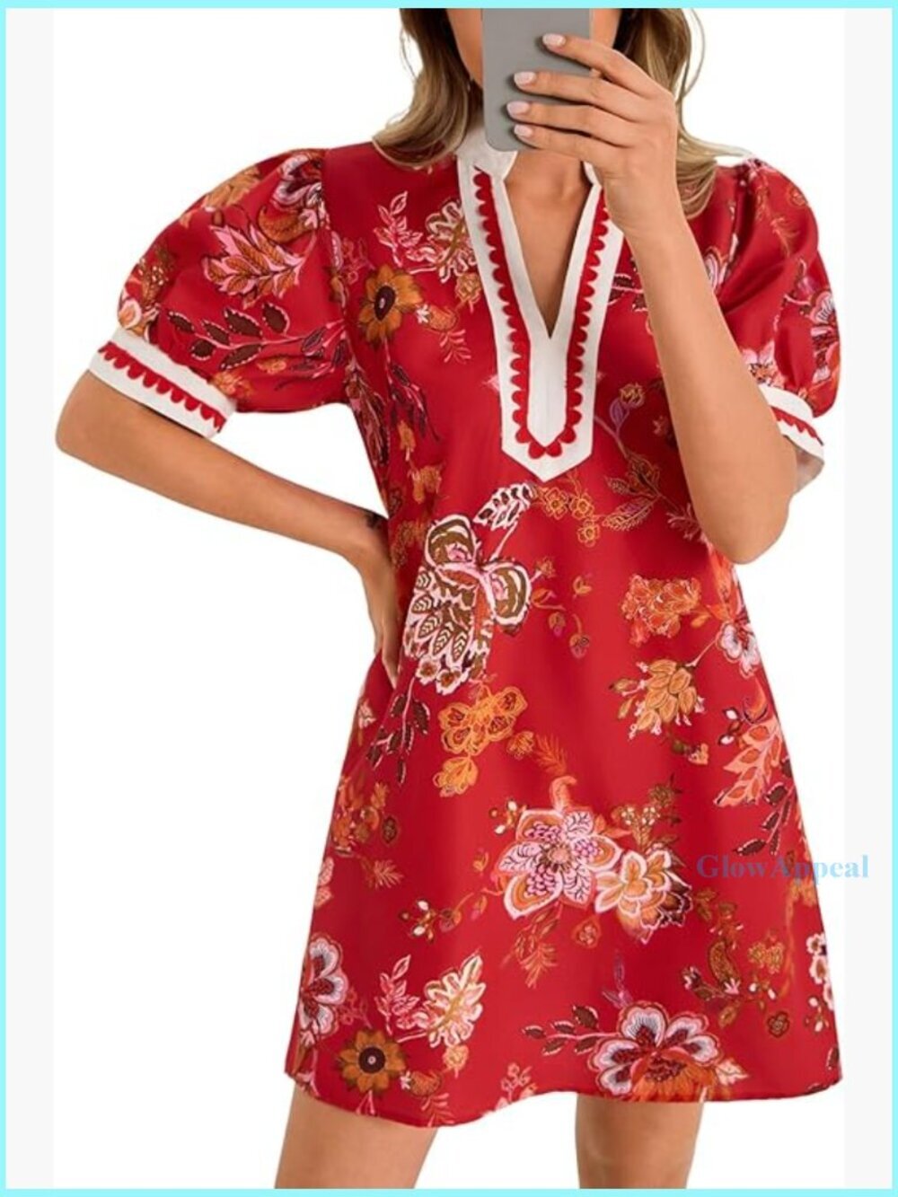 Floral Puff Sleeve V-Neck Mini Dress with Pockets, Recycled Material